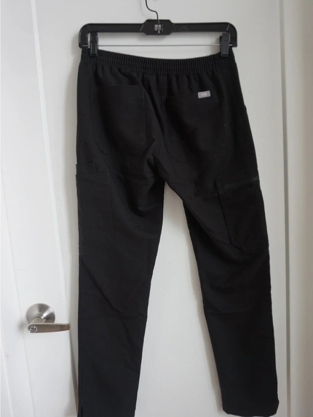 Figs Black Cargo Scrub Pants with Gray Drawstring